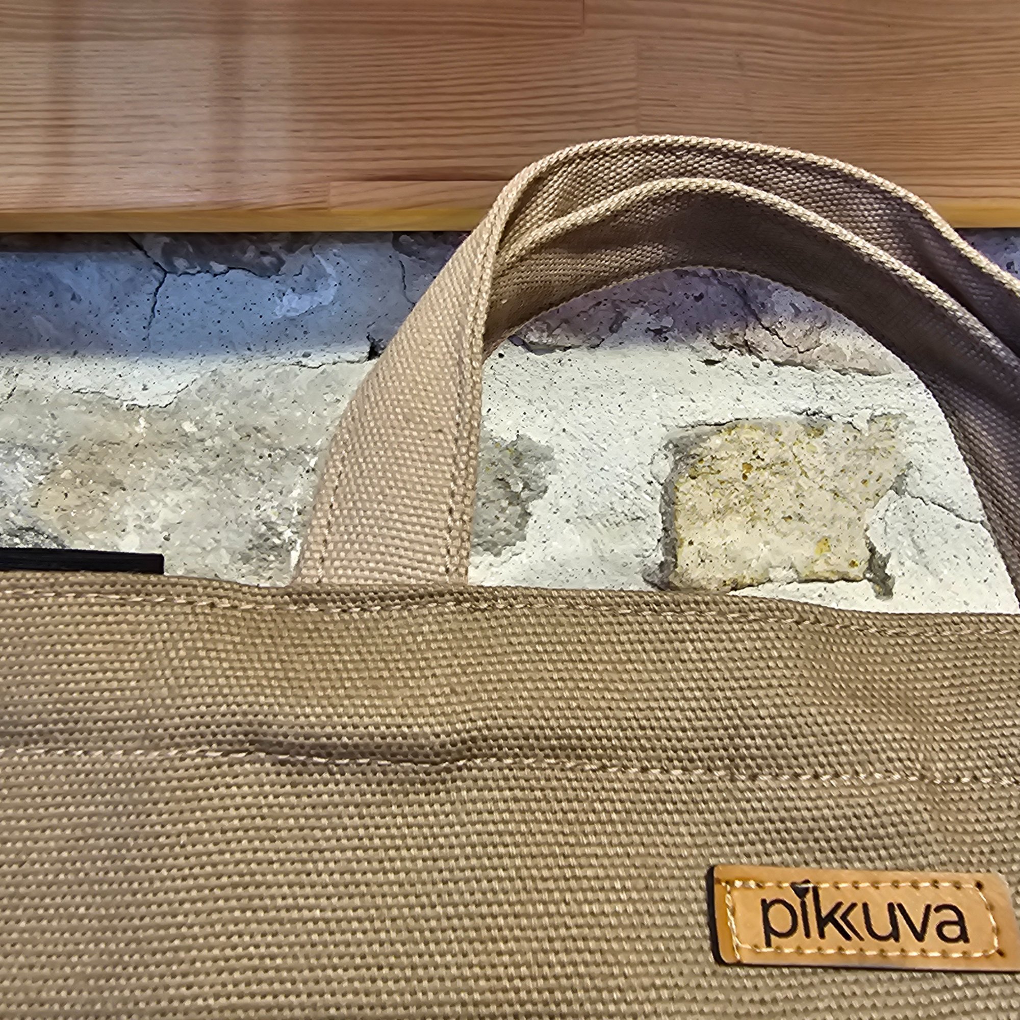 Beige Handled Snap Closure Dark Camel Canvas Bag image 4