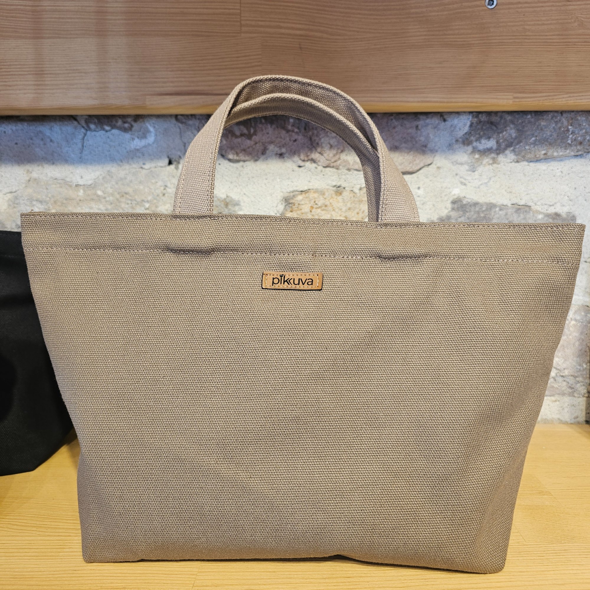 Beige Handled Snap Closure Dark Camel Canvas Bag image 2