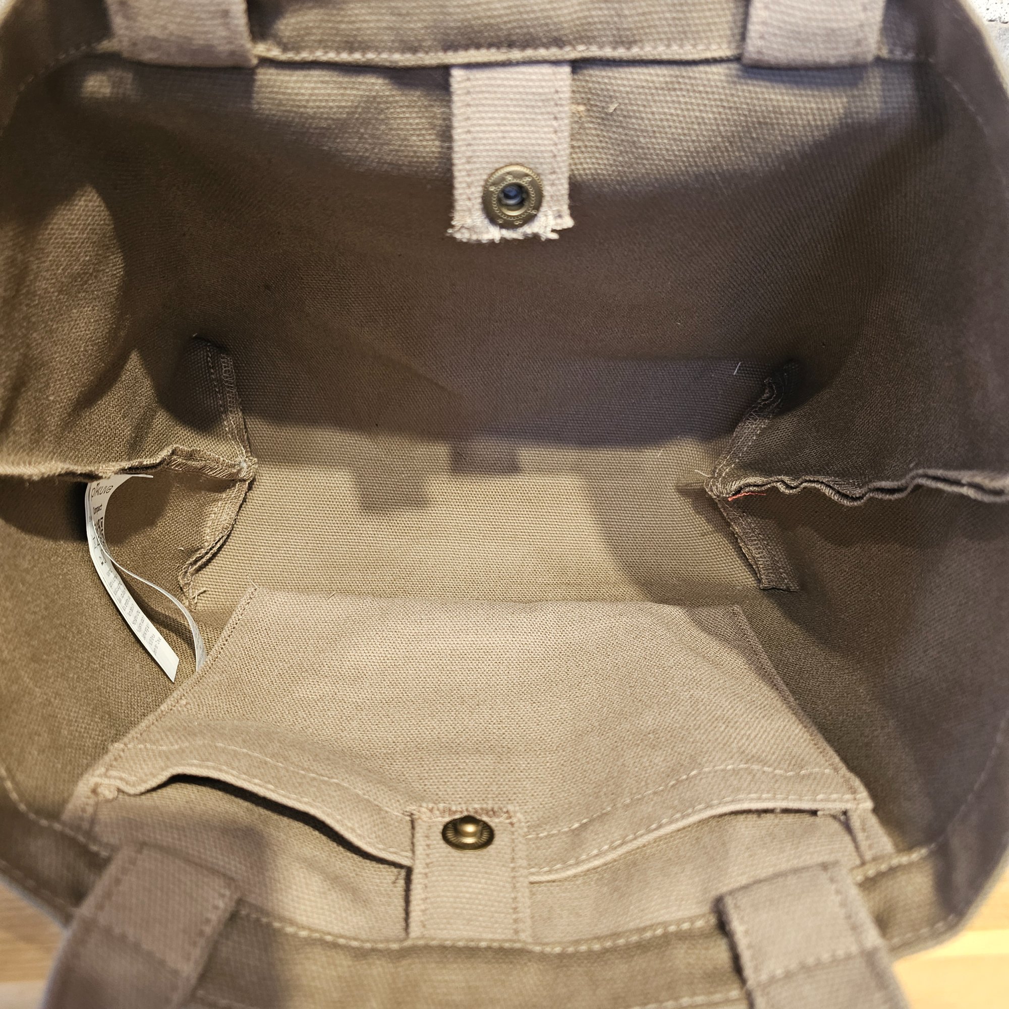 Beige Handled Snap Closure Dark Camel Canvas Bag image 6