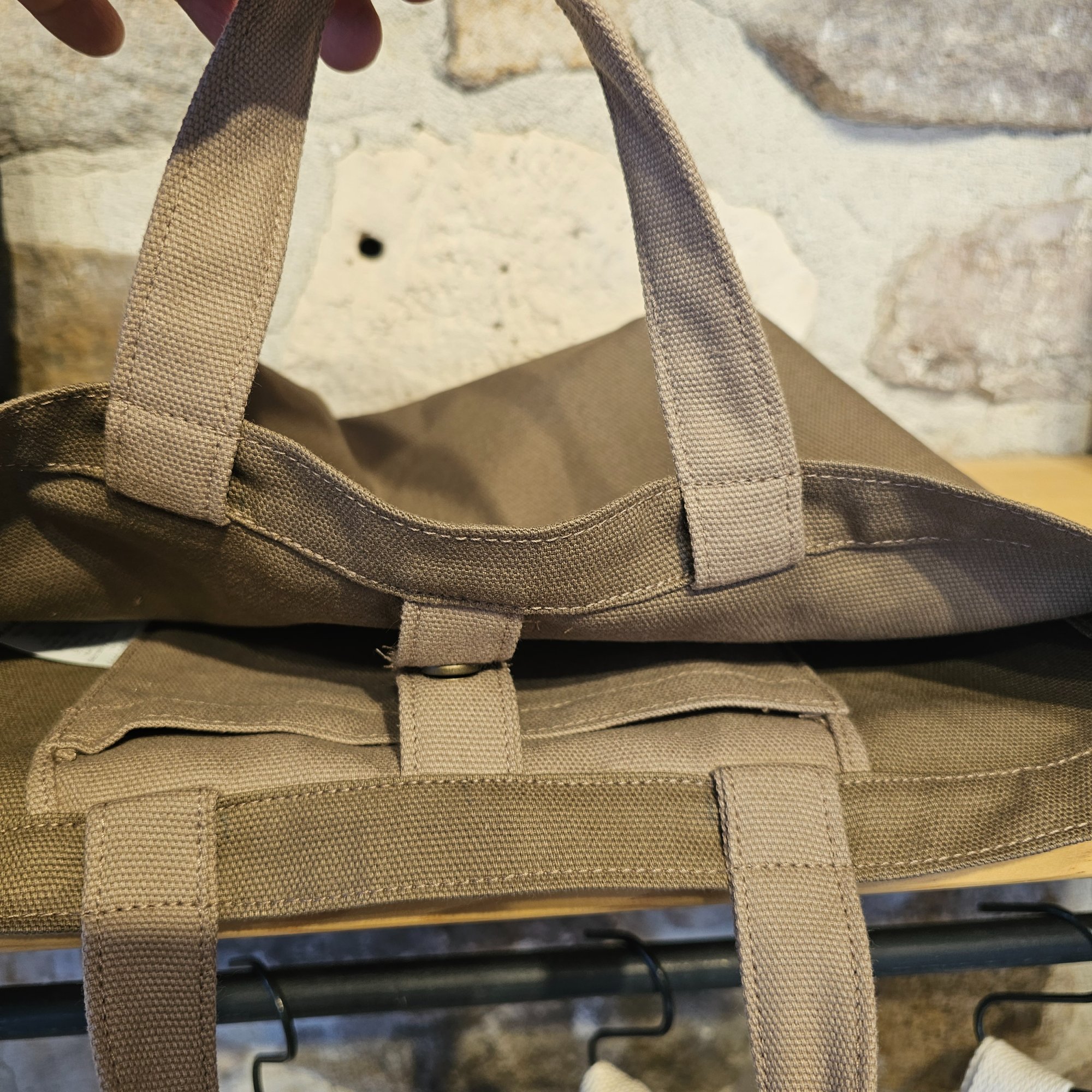 Beige Handled Snap Closure Dark Camel Canvas Bag image 7