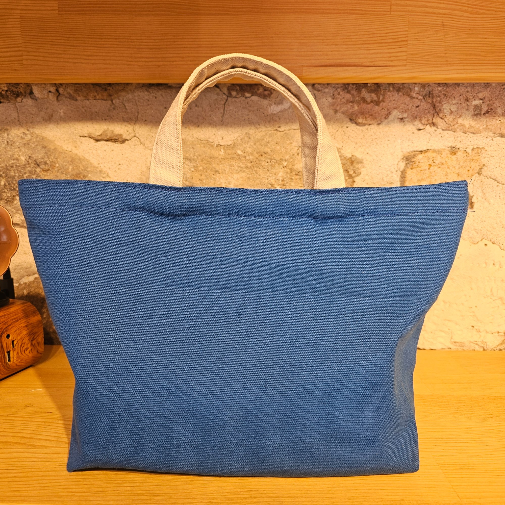 Natural Handle Snap Blue Canvas Bag image 3