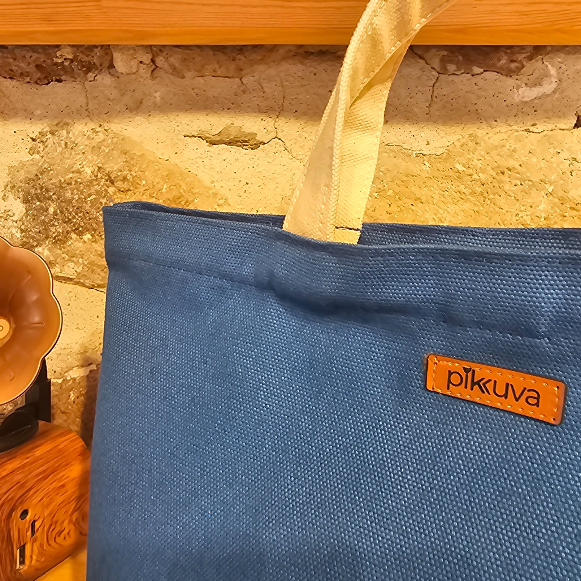 Natural Handle Snap Blue Canvas Bag image 4