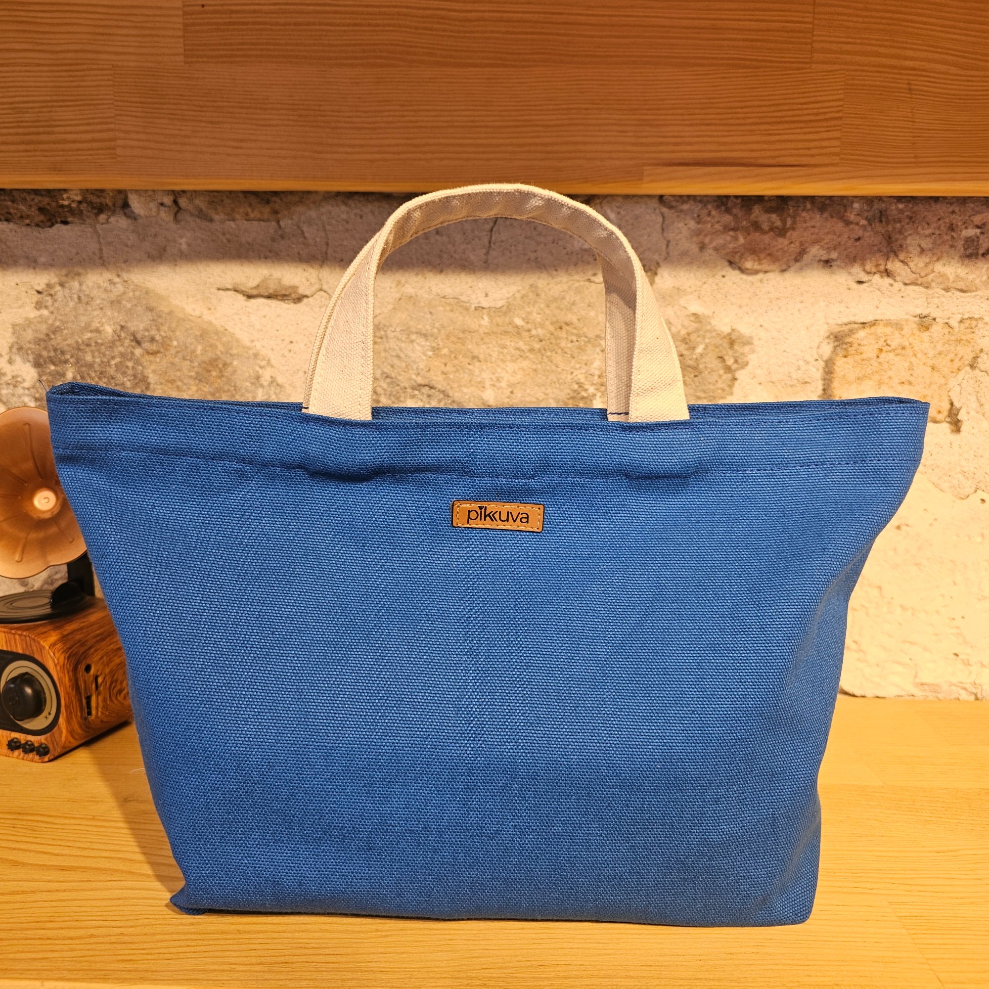 Natural Handle Snap Blue Canvas Bag image 2