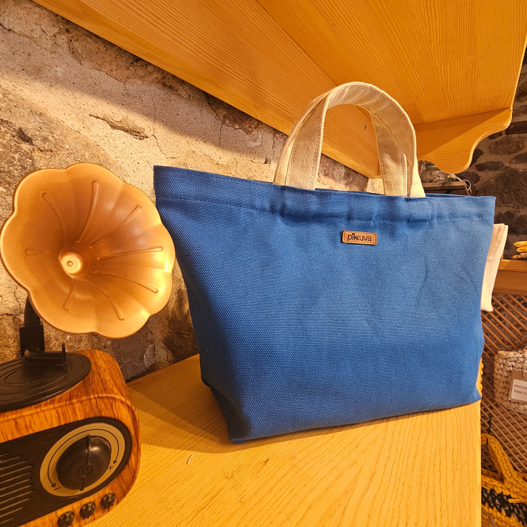 Natural Handle Snap Blue Canvas Bag image 5