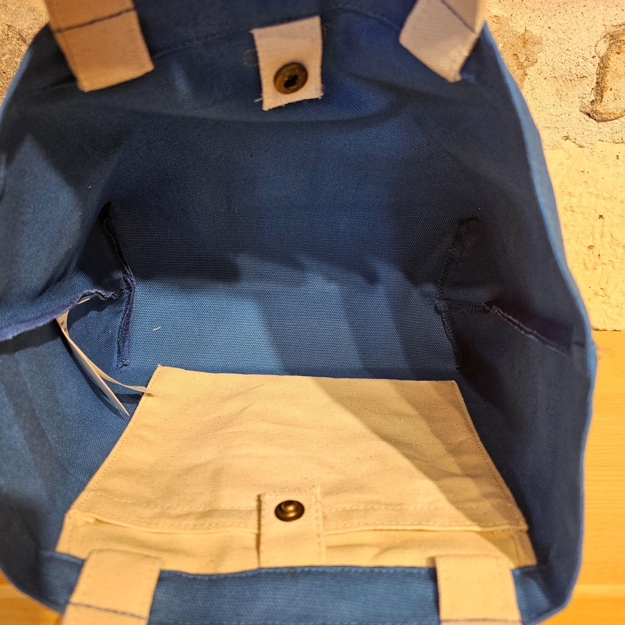 Natural Handle Snap Blue Canvas Bag image 6