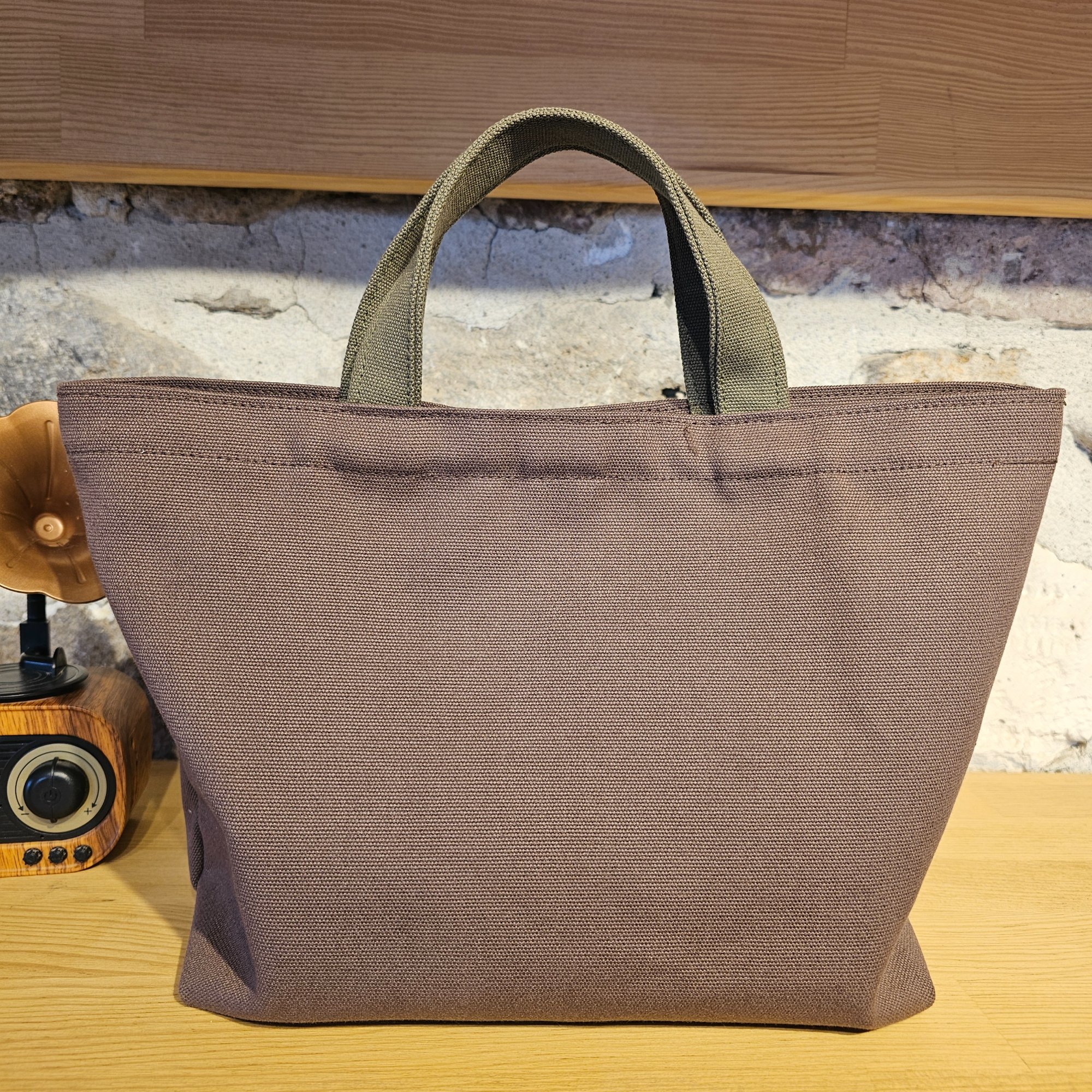 Olive Handle Snap Closure Brown Canvas Bag image 3