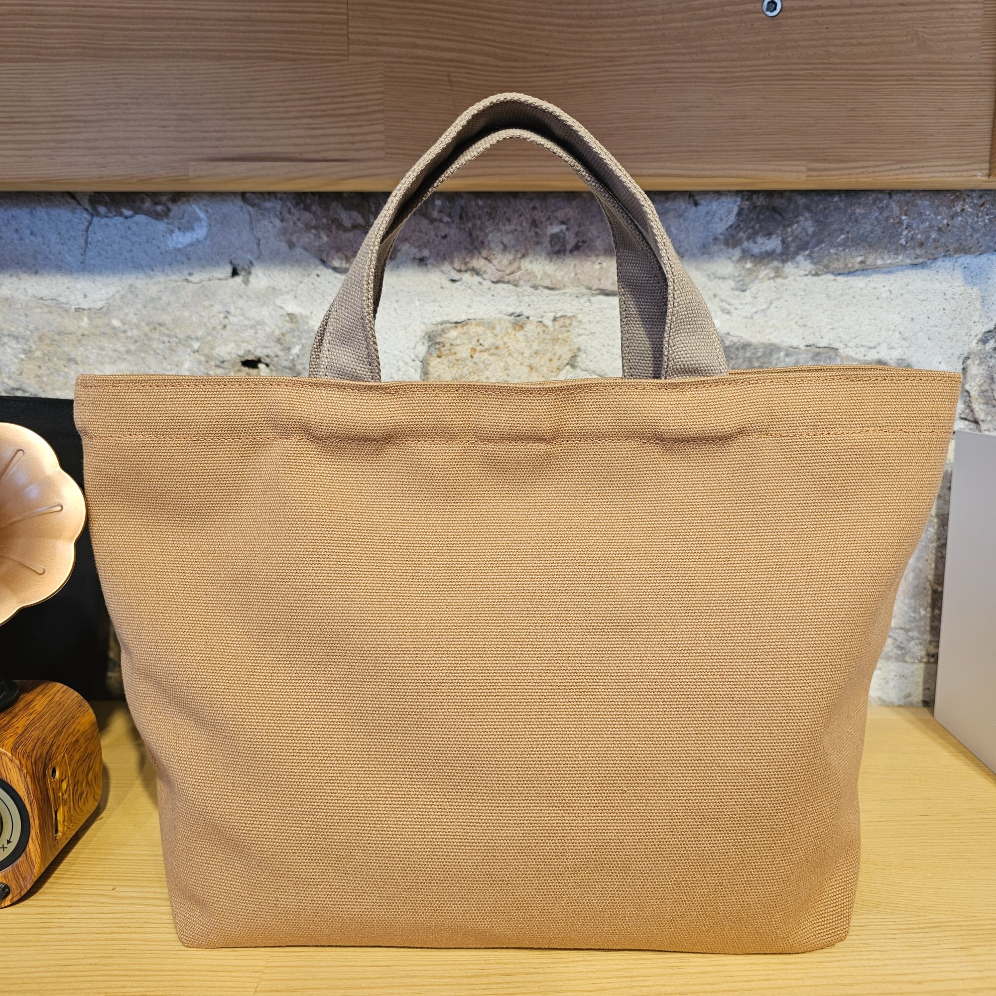 Beige Handle Snap Closure Camel Canvas Bag image 3