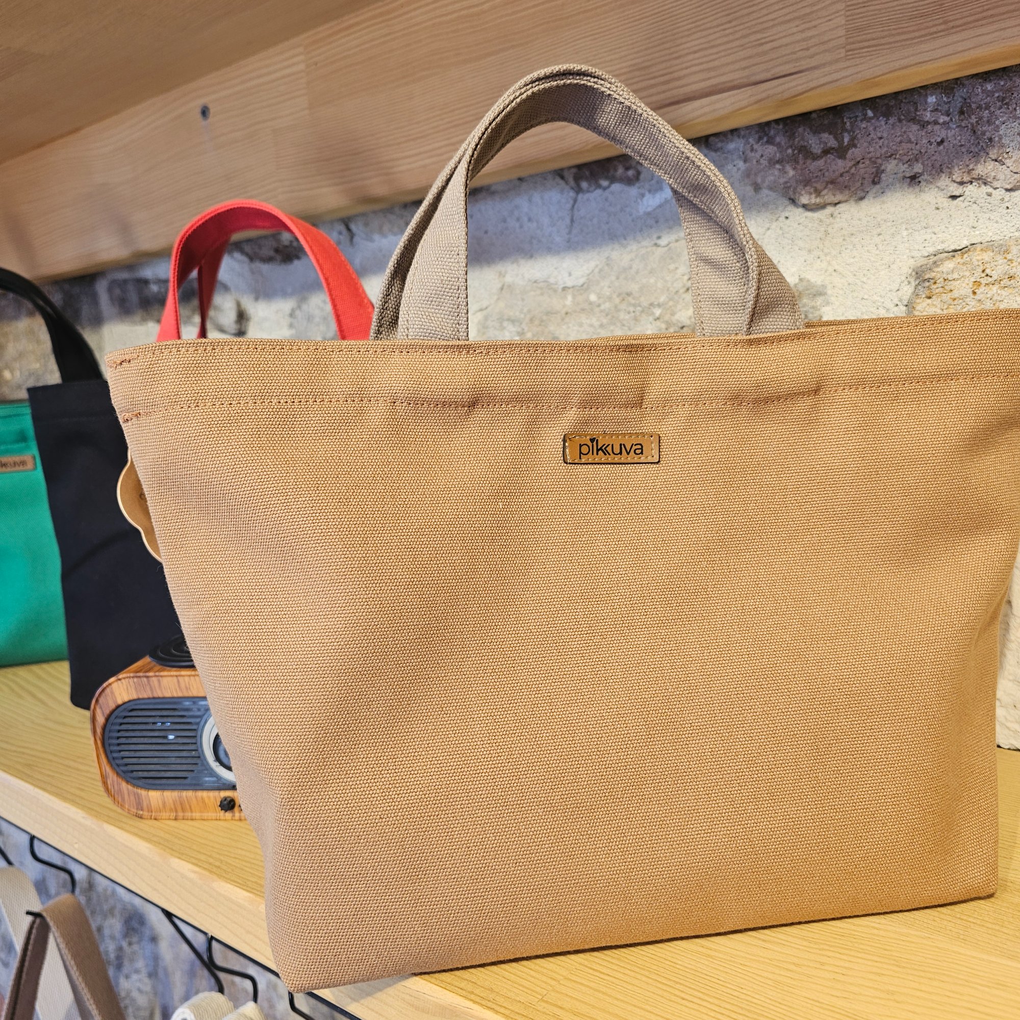 Beige Handle Snap Closure Camel Canvas Bag image 6