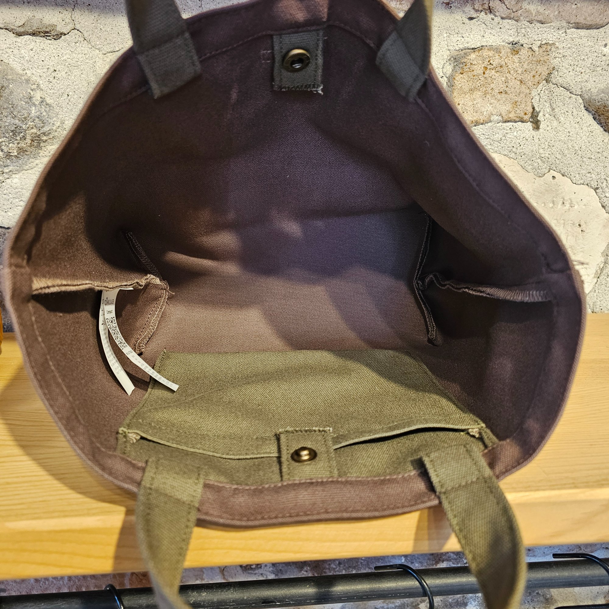 Olive Handle Snap Closure Brown Canvas Bag image 5