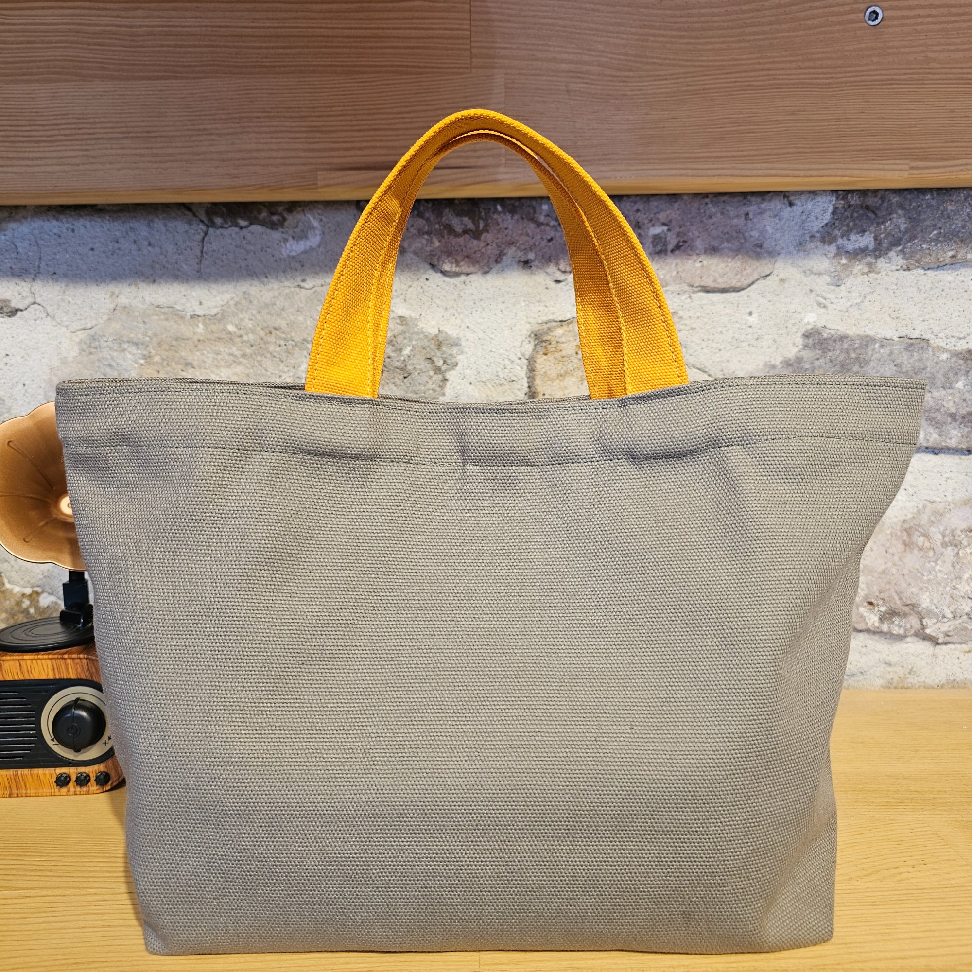 Orange-Handled Snap Closure Light Khaki Canvas Bag image 3