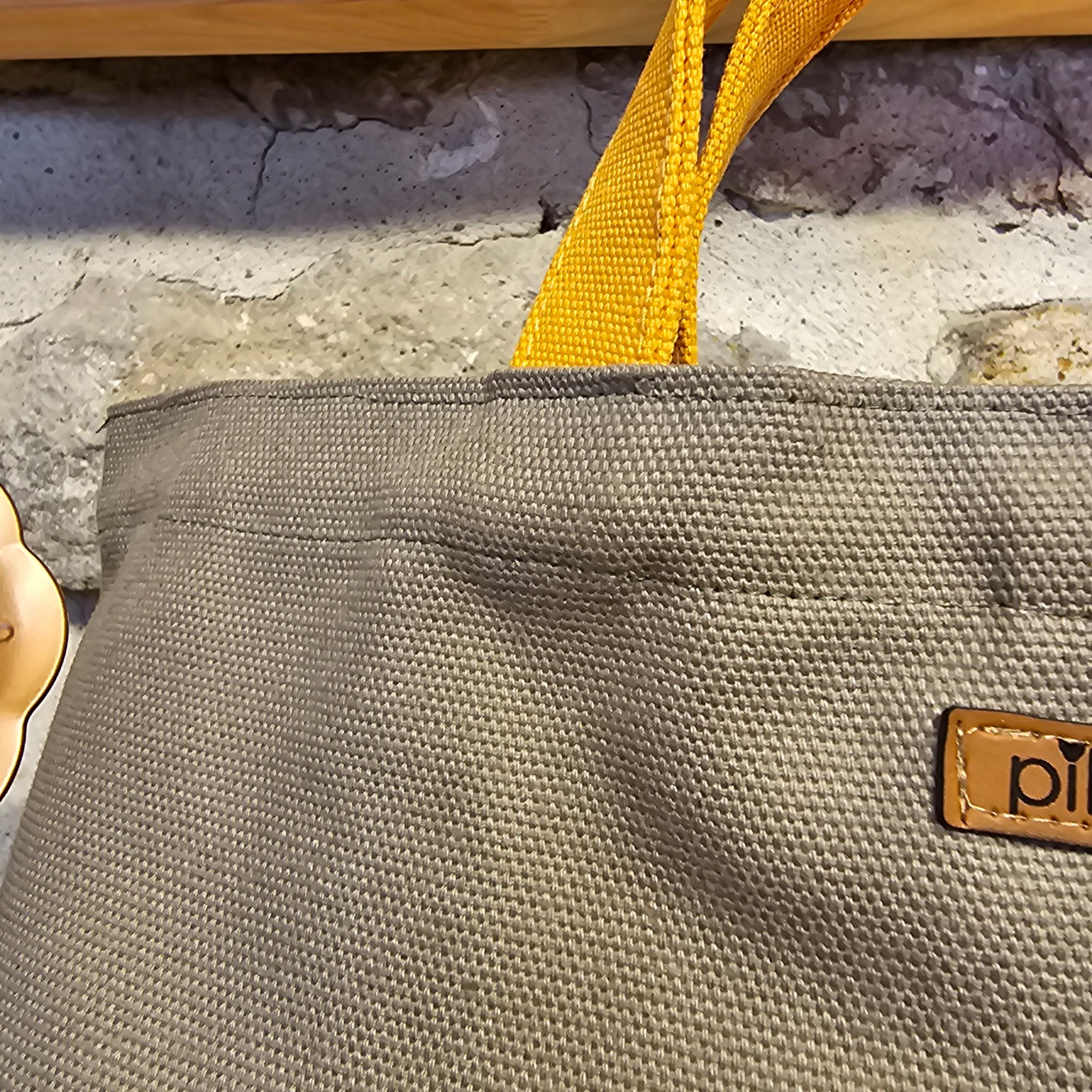 Orange-Handled Snap Closure Light Khaki Canvas Bag image 4