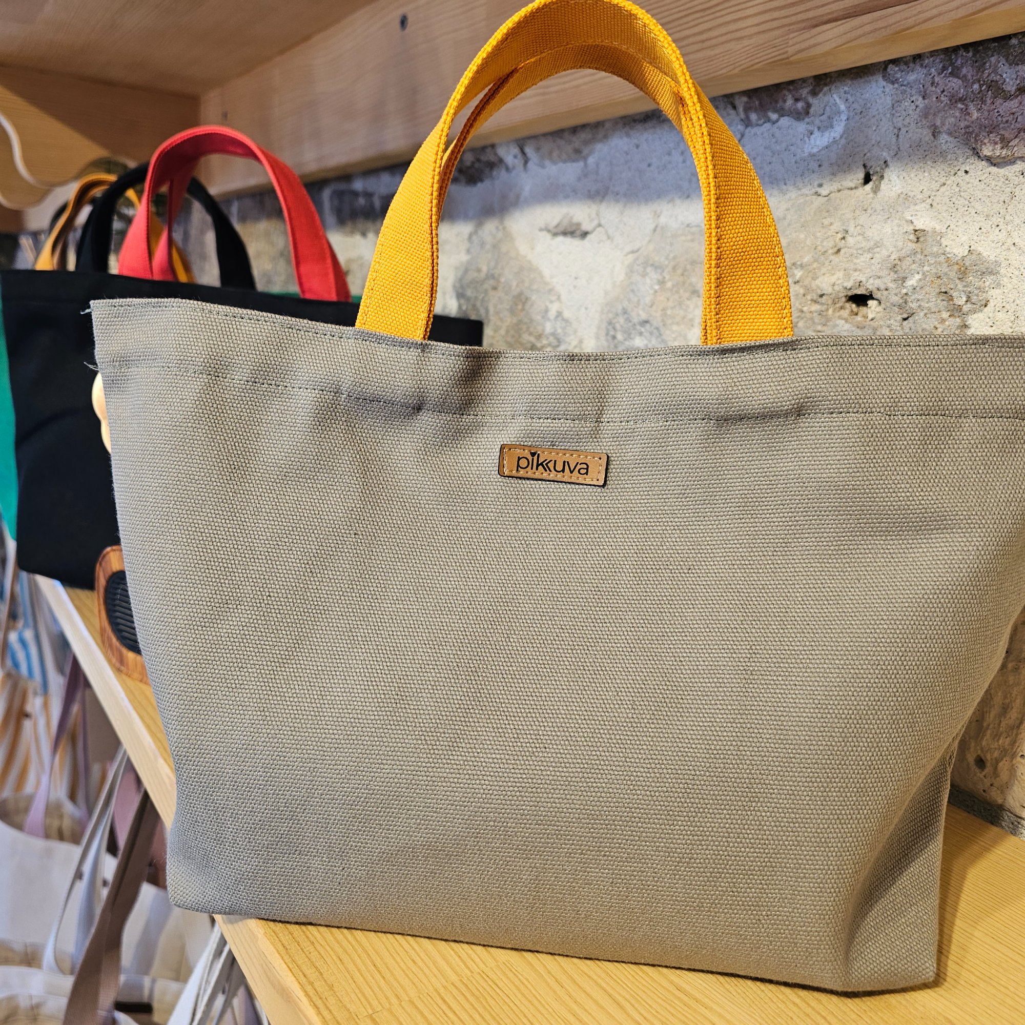 Orange-Handled Snap Closure Light Khaki Canvas Bag image 5