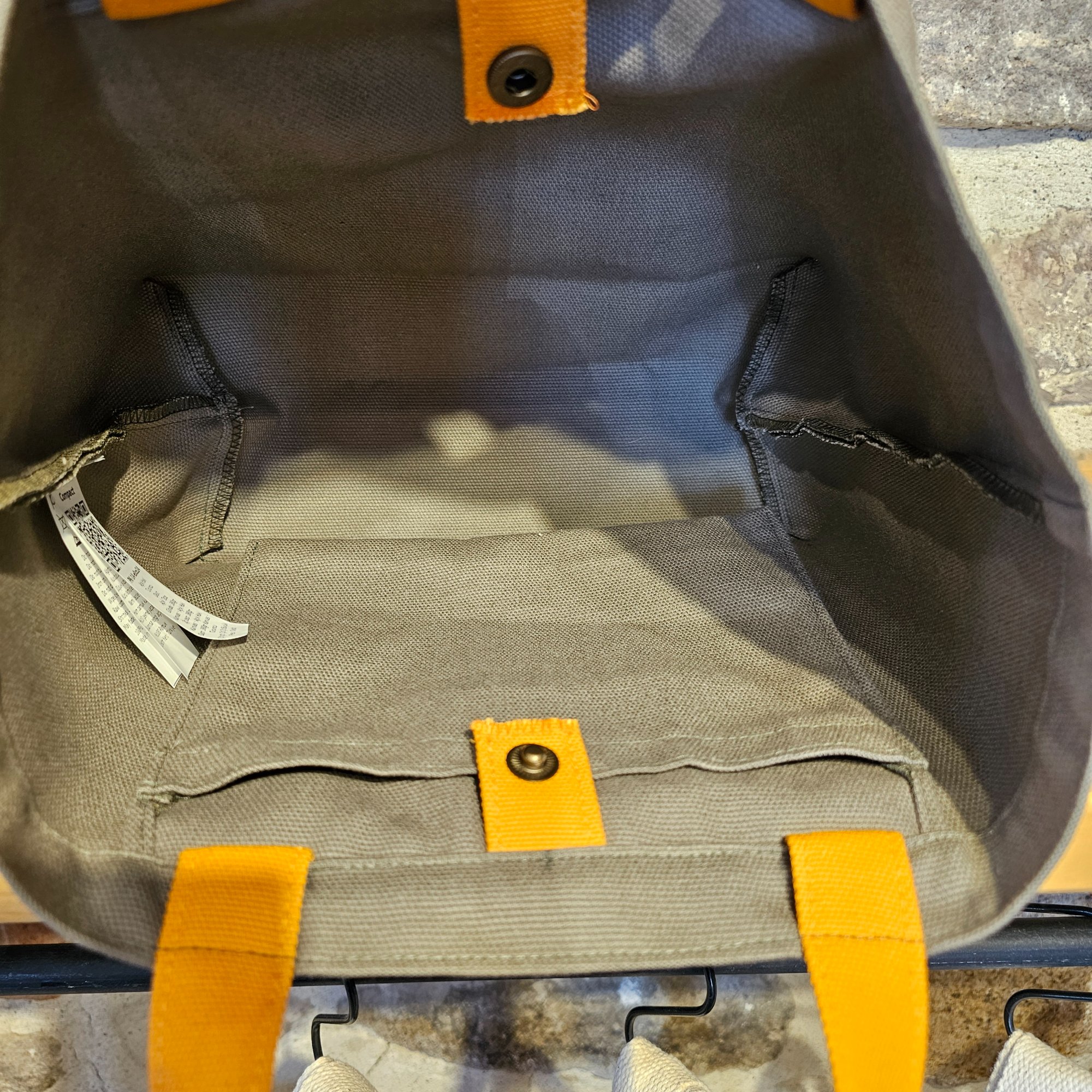 Orange-Handled Snap Closure Light Khaki Canvas Bag image 6