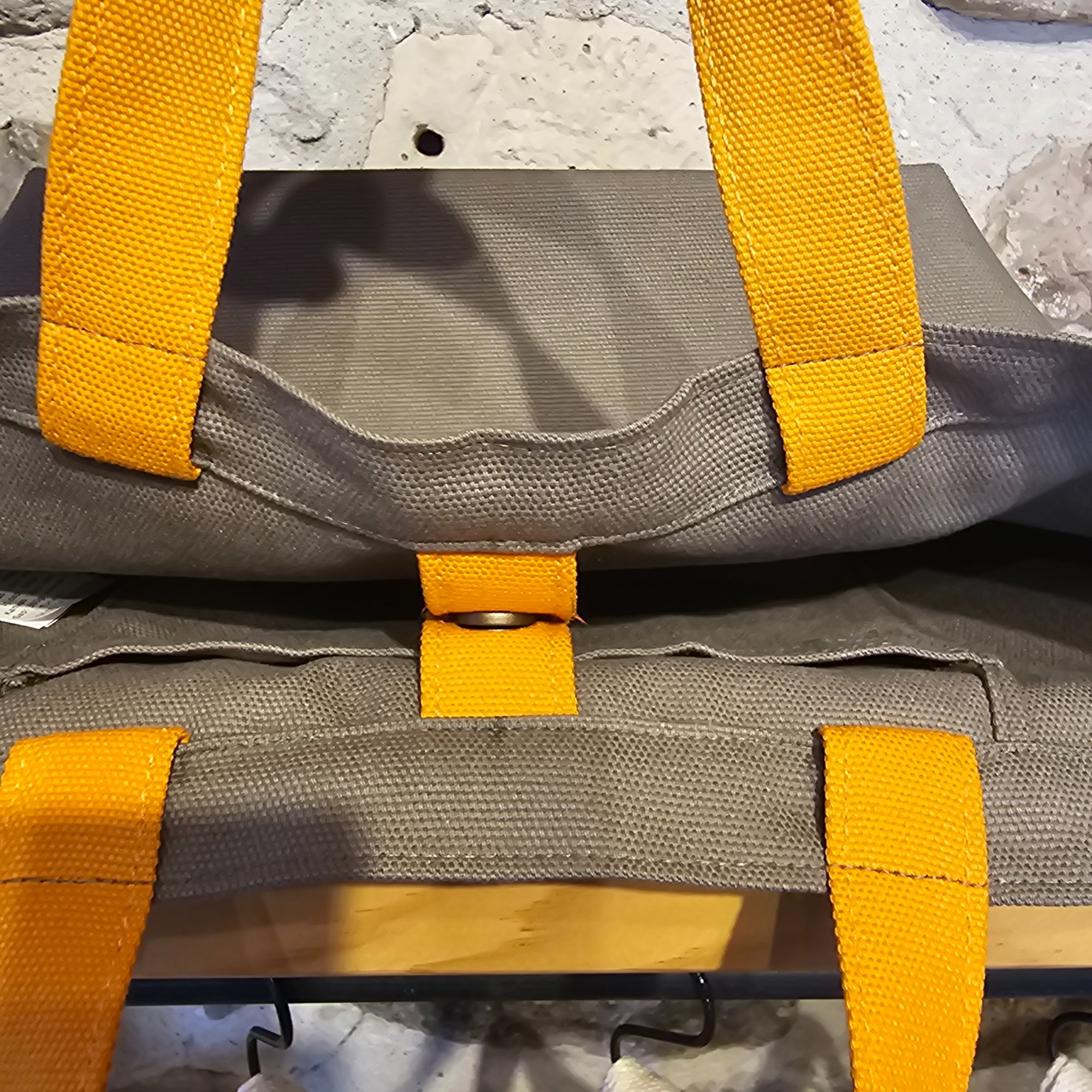 Orange-Handled Snap Closure Light Khaki Canvas Bag image 7