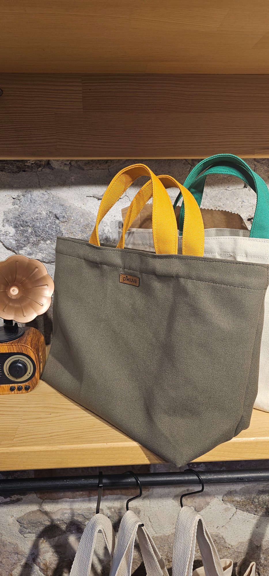 Orange-Handled Snap Closure Olive Canvas Bag image 6