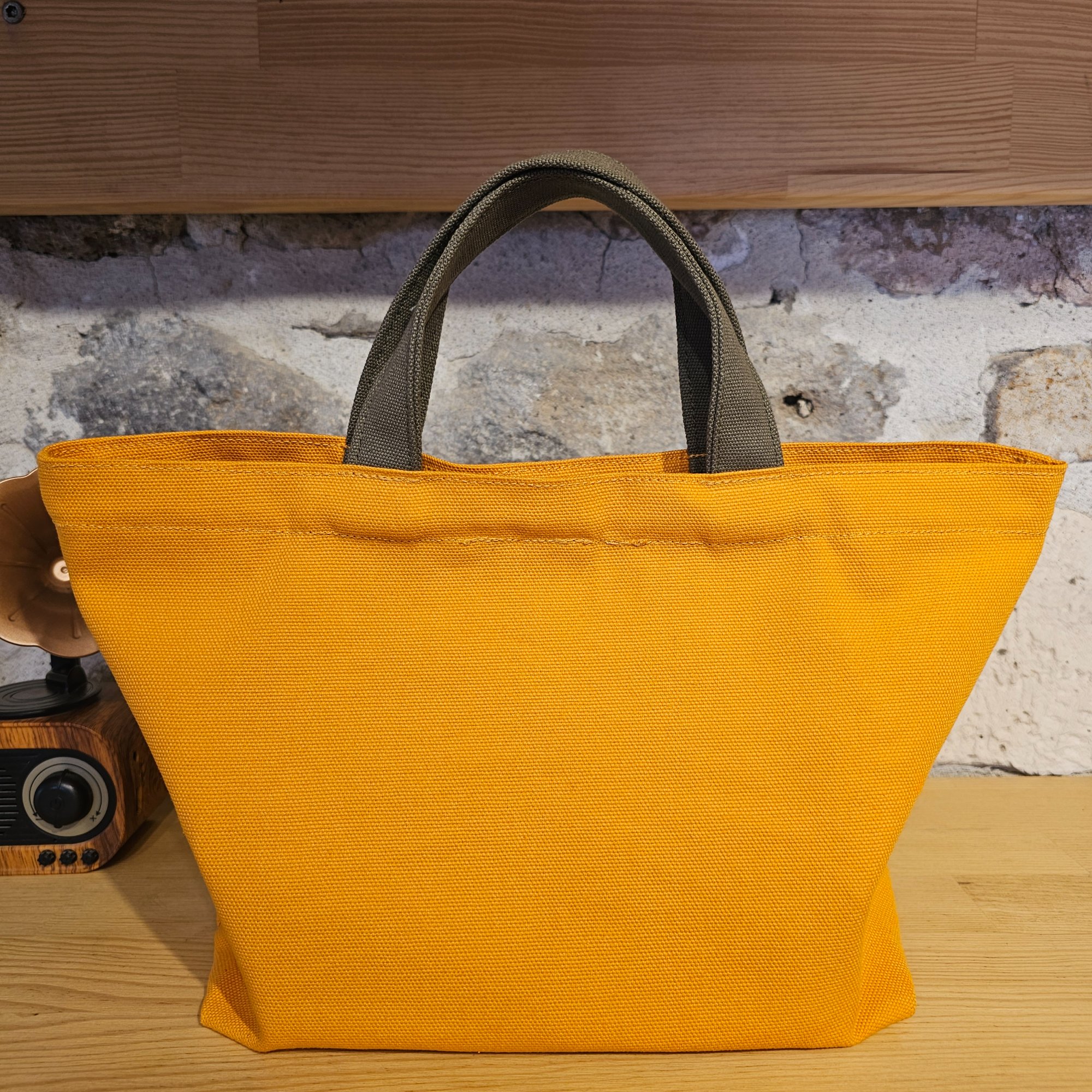 Orange Canvas Bag with Haki Handle and Snap Closure image 3