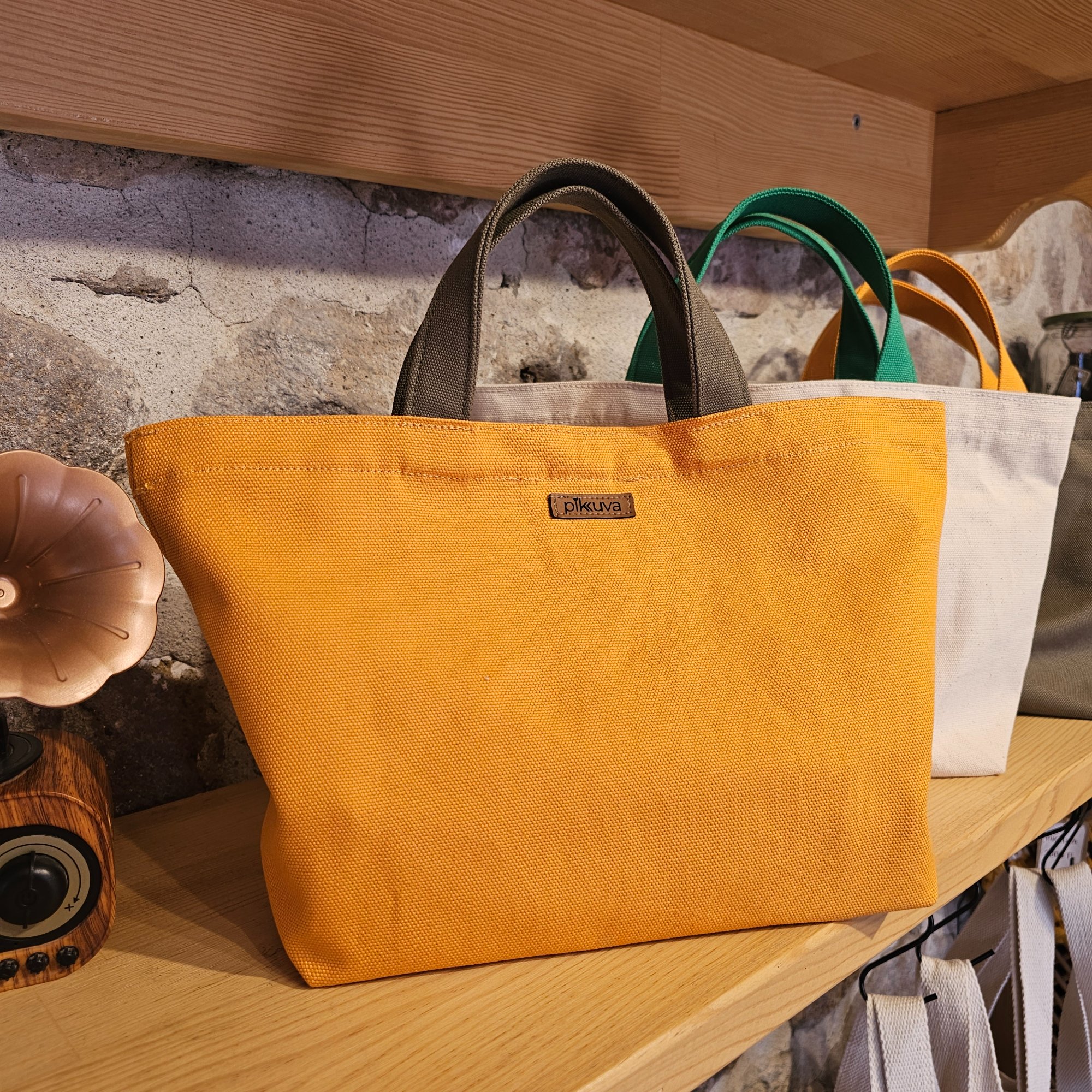 Orange Canvas Bag with Haki Handle and Snap Closure image 5