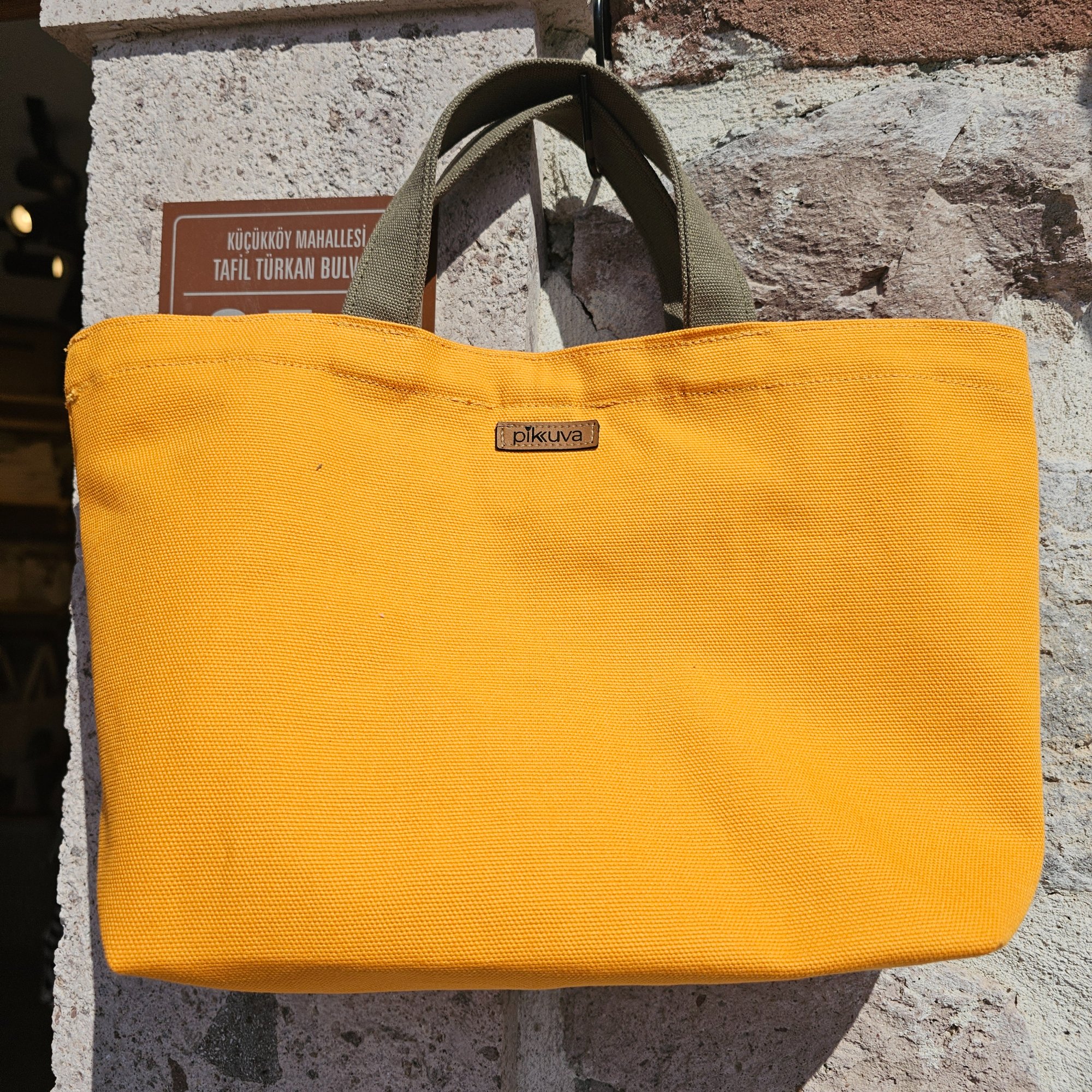 Orange Canvas Bag with Haki Handle and Snap Closure image 8