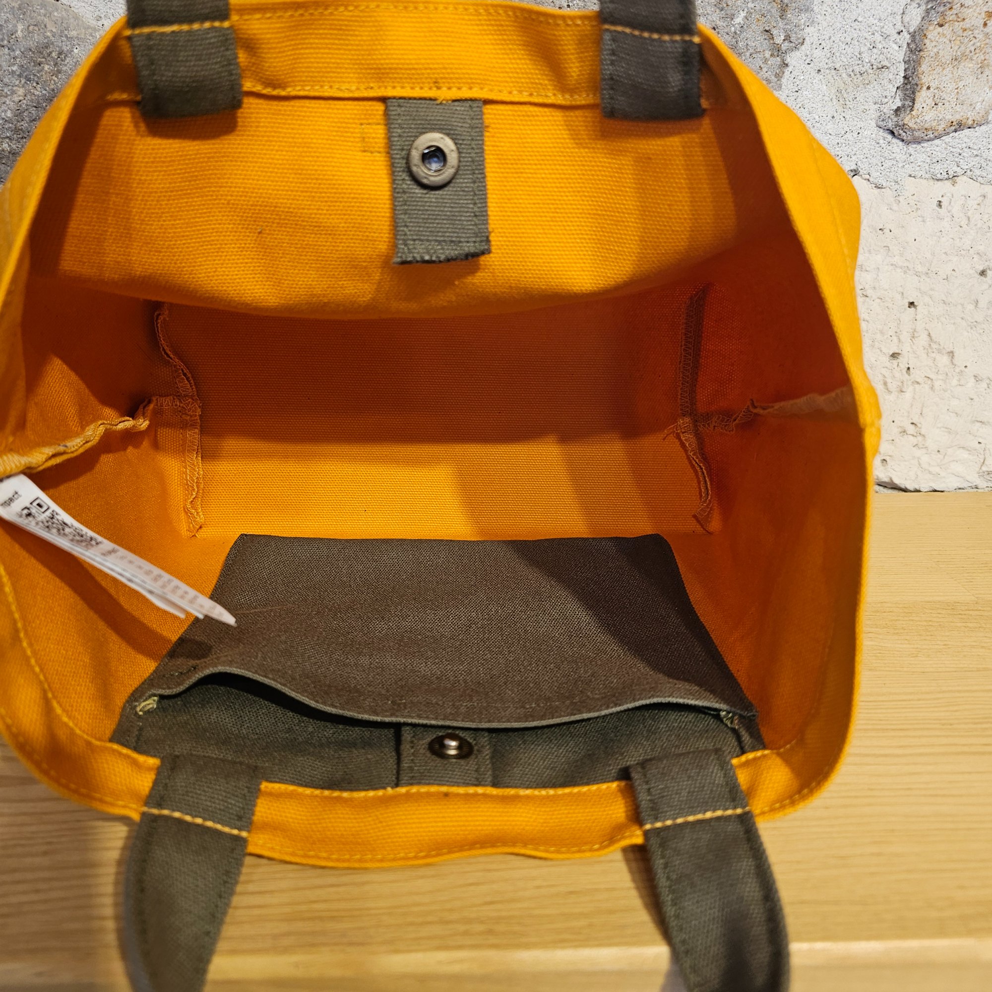 Orange Canvas Bag with Haki Handle and Snap Closure image 6