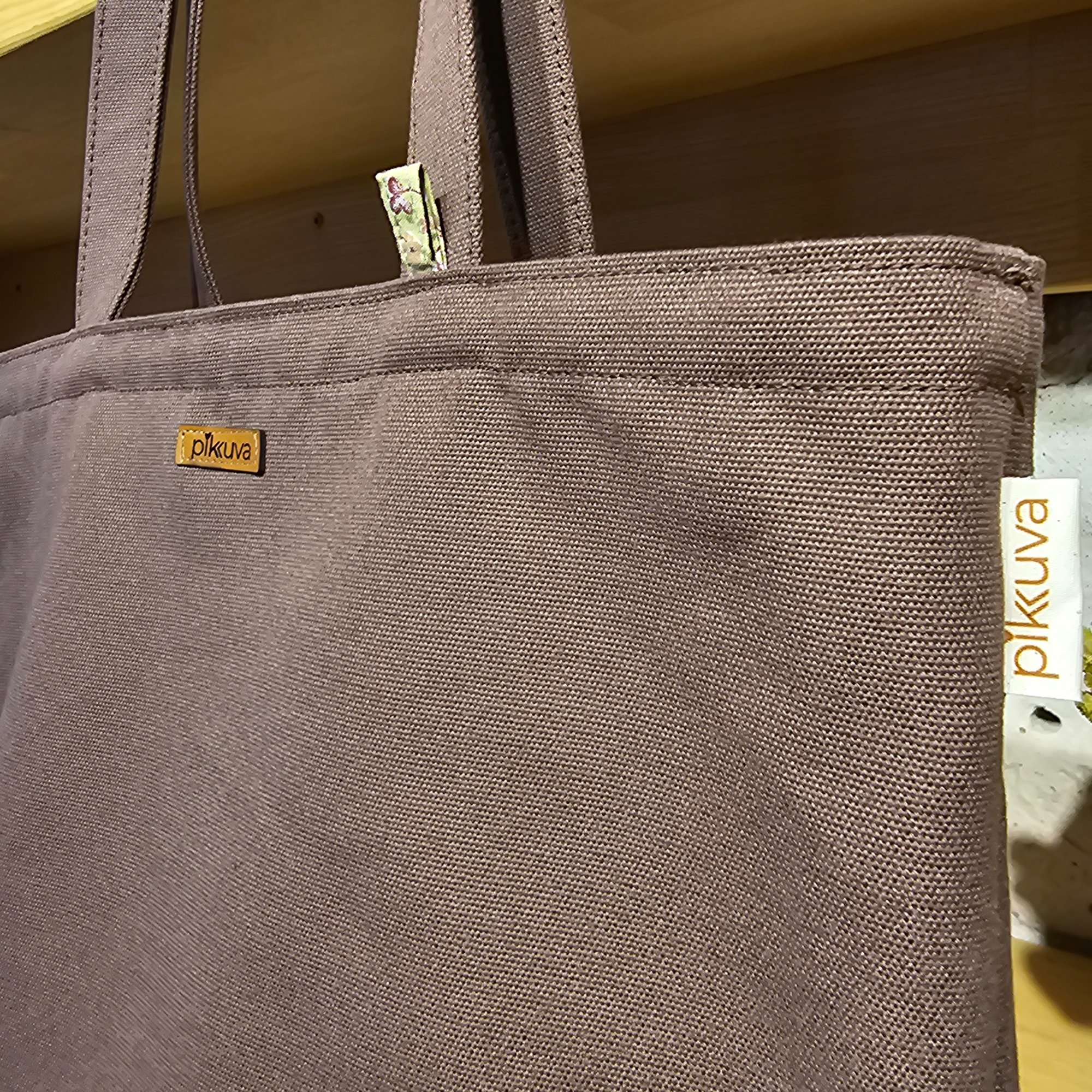 Model-5 Cat Blue Rigid Tote (Stiff Bag) - Fabric, 460g Canvas, Brown, Lining, Poplin, Light Green Ground with Yellow Flowers, Velcro, 2cm Width, Black, Zipper, Type-6 Bone, Dark Brown, Tag, Leather Pikkuva, Light Tan, Keychain image 3