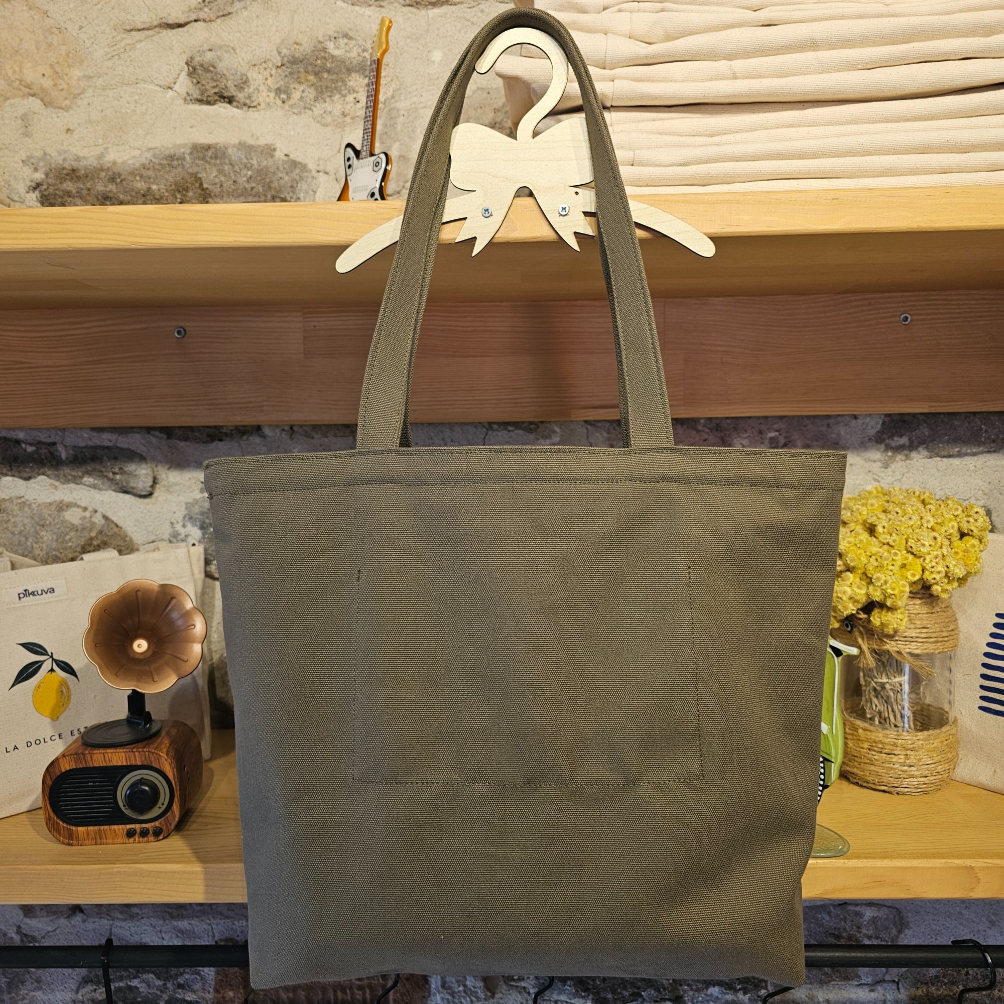 Khaki Handled Zippered Khaki Catbag Canvas Bag image 5