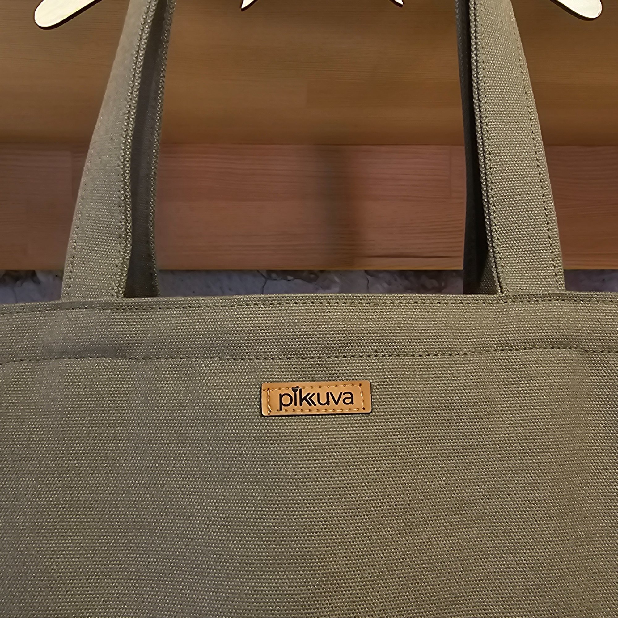 Khaki Handled Zippered Khaki Catbag Canvas Bag image 3