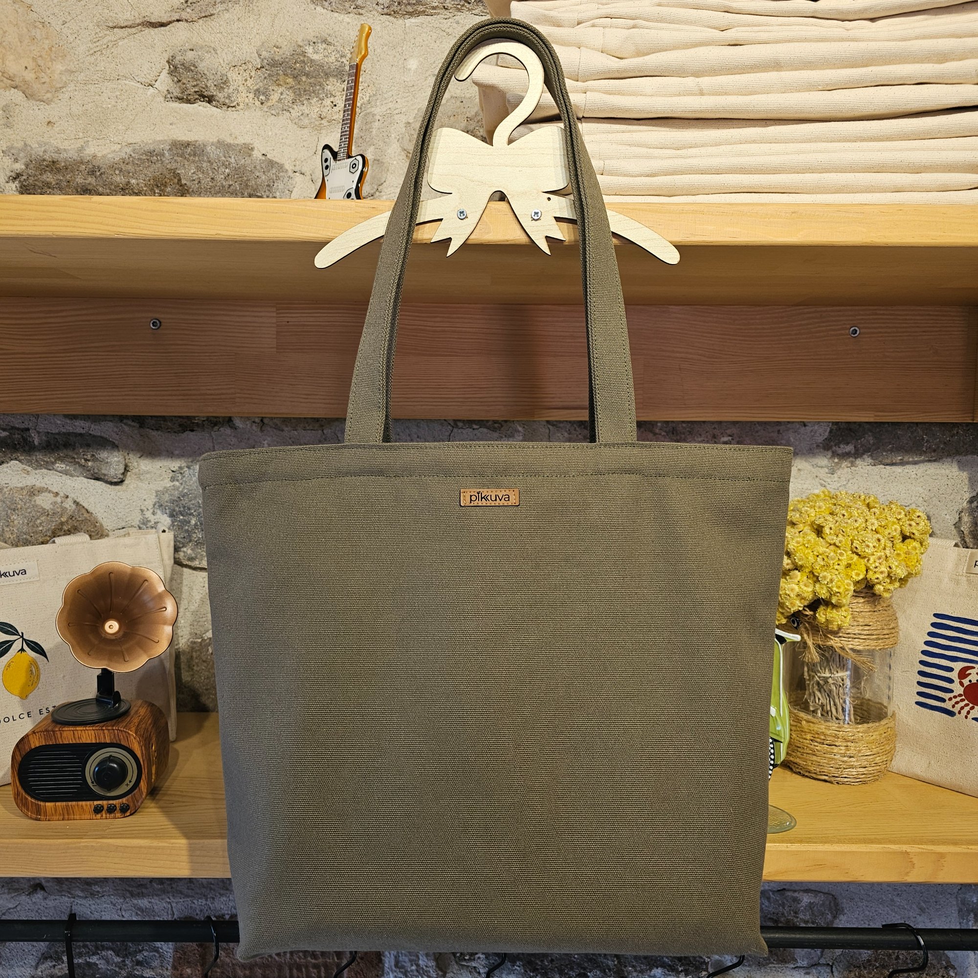 Khaki Handled Zippered Khaki Catbag Canvas Bag image 2