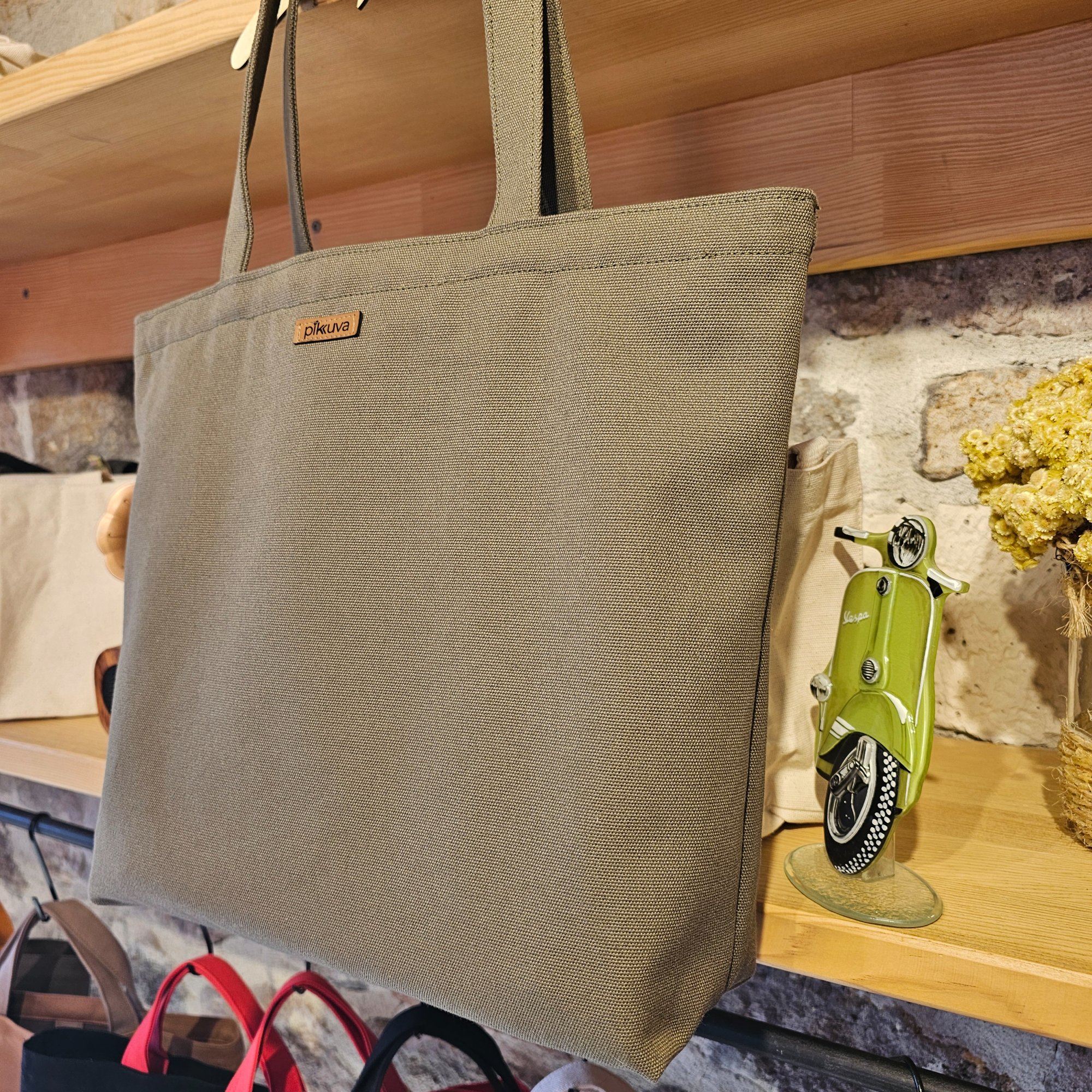 Khaki Handled Zippered Khaki Catbag Canvas Bag image 4