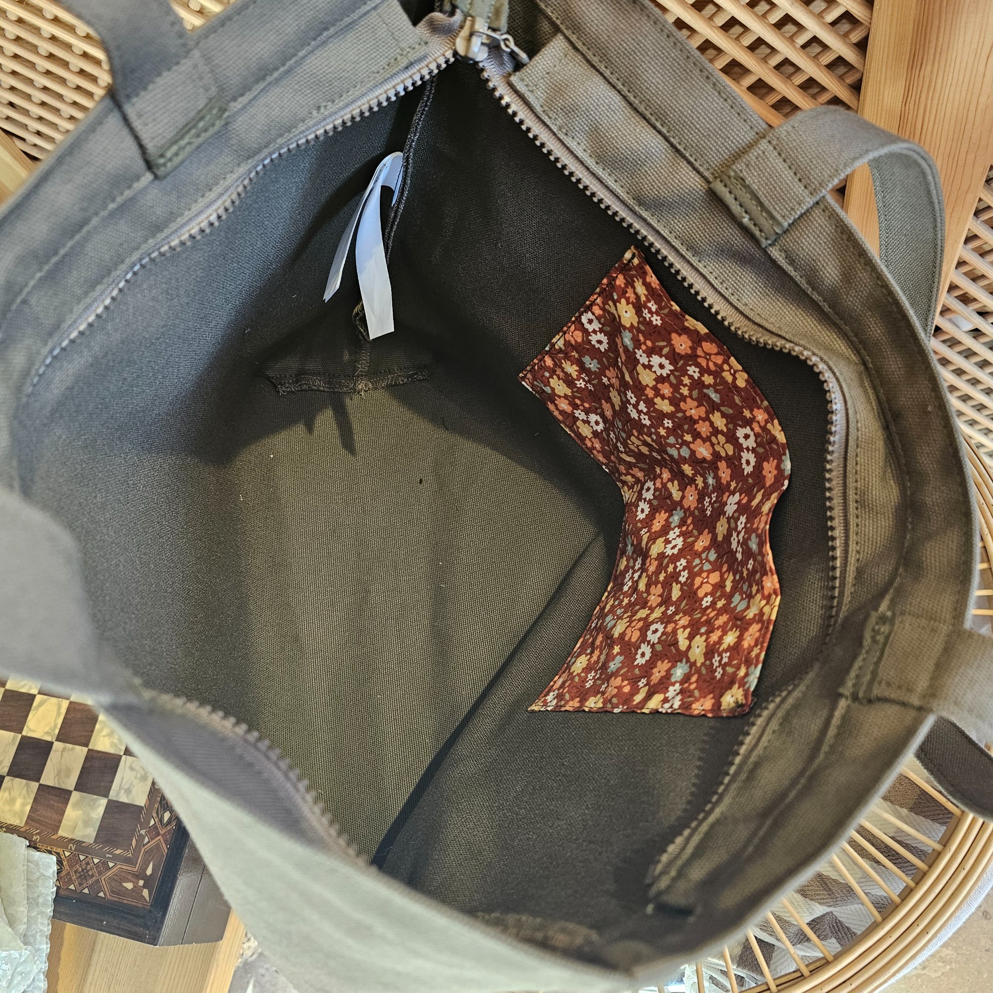 Khaki Handled Zippered Khaki Catbag Canvas Bag image 6