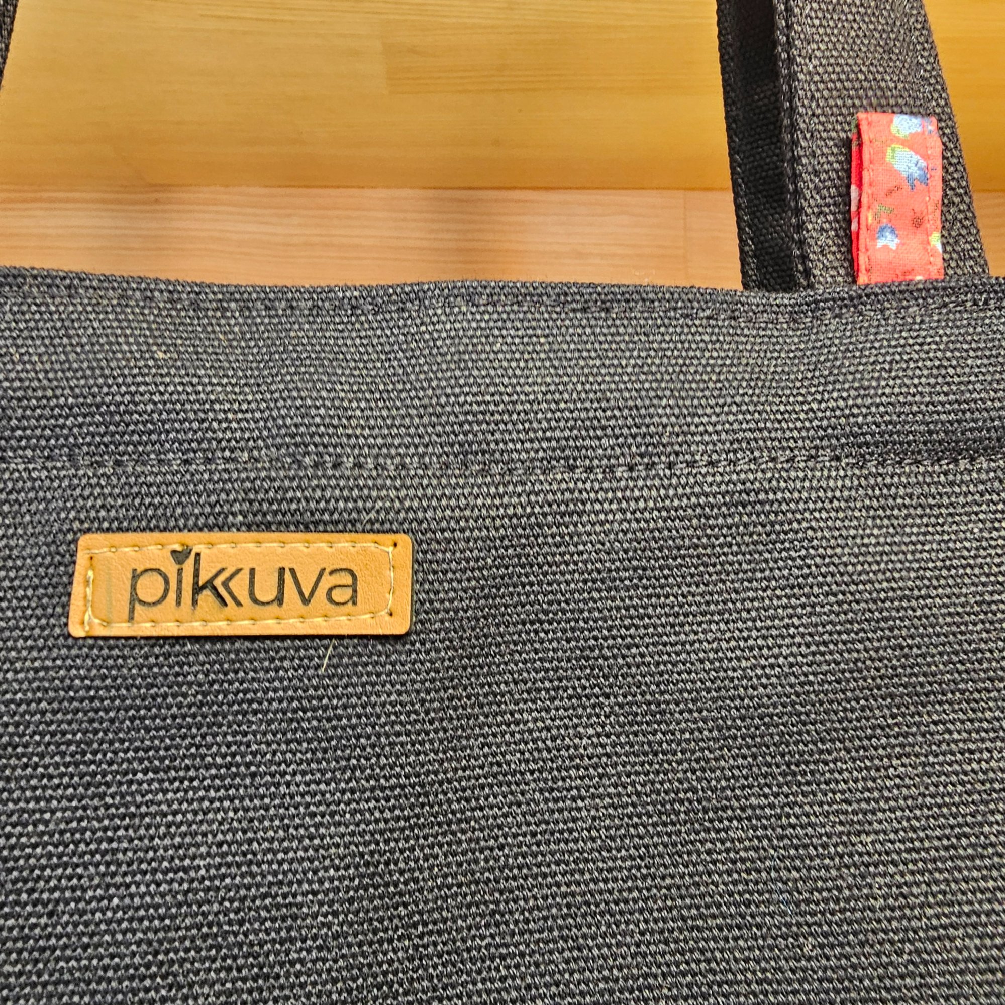 Black Handle Zippered Black Catbag Canvas Fabric Bag image 3
