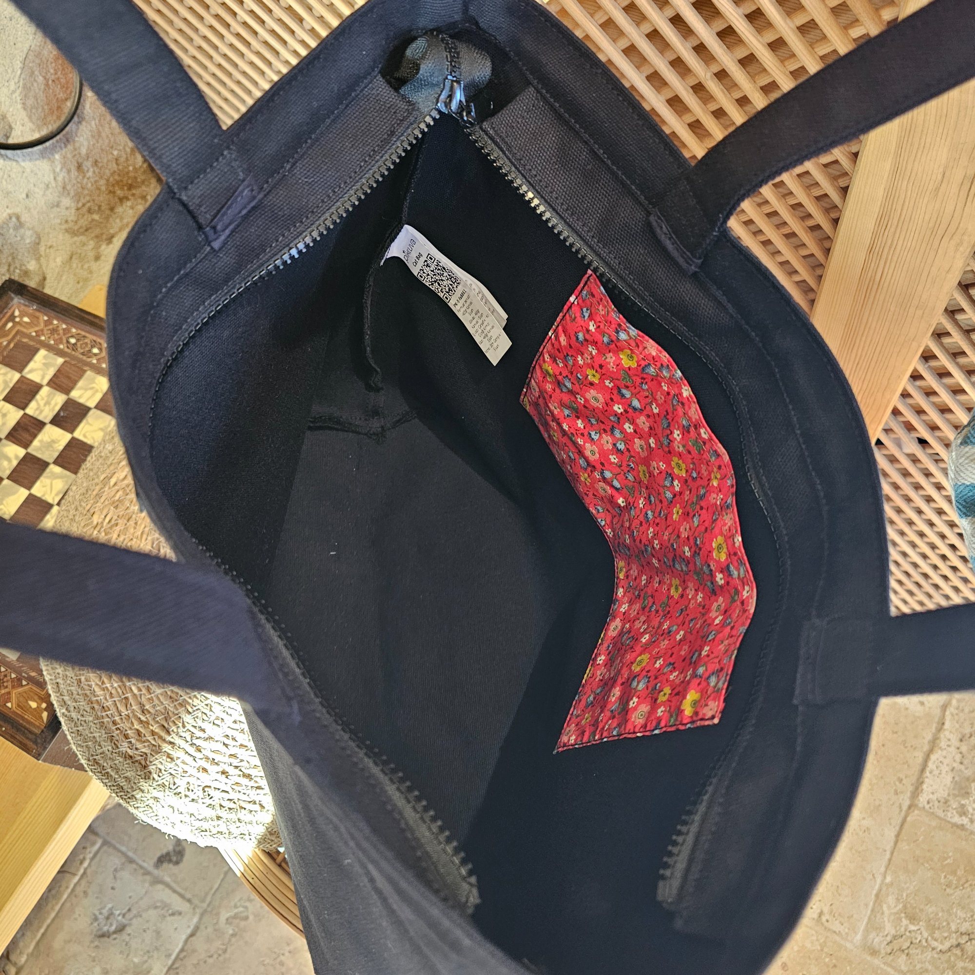 Black Handle Zippered Black Catbag Canvas Fabric Bag image 6