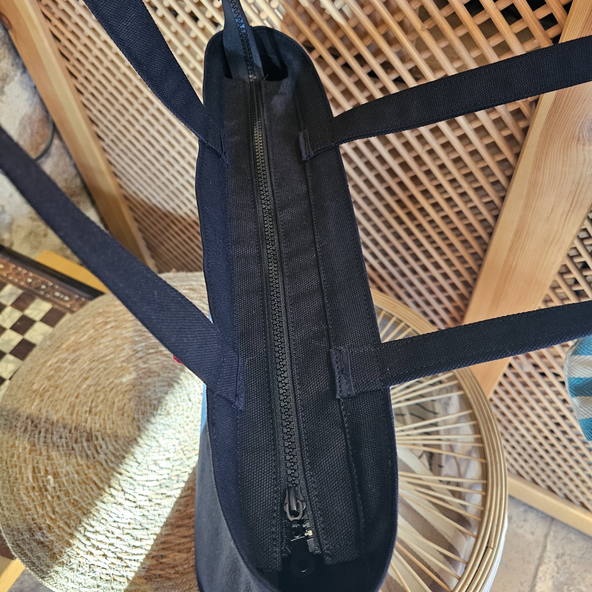 Black Handle Zippered Black Catbag Canvas Fabric Bag image 7