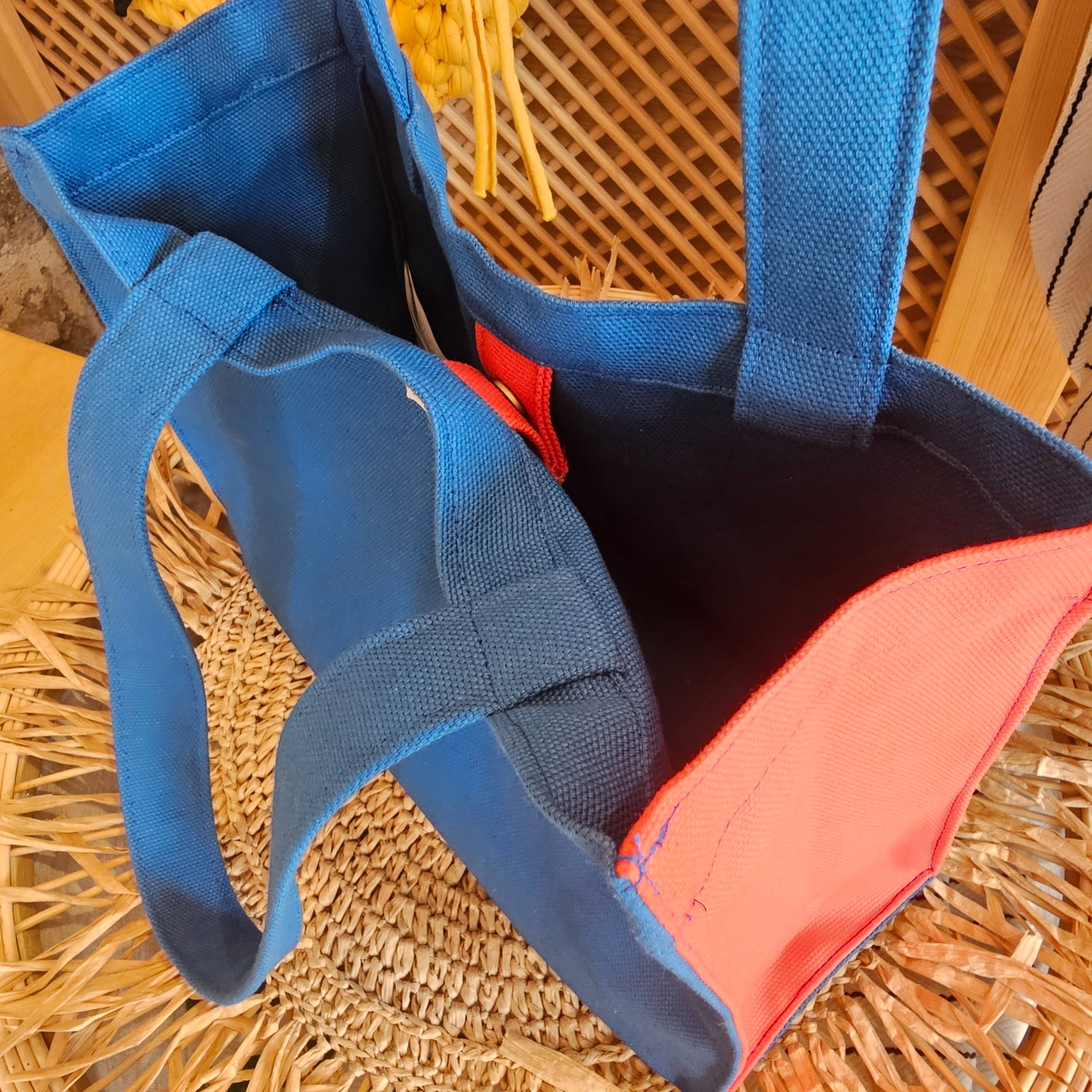 Çıt Çıtlı Mavi Santorini Kanvas Bez Çanta image 6