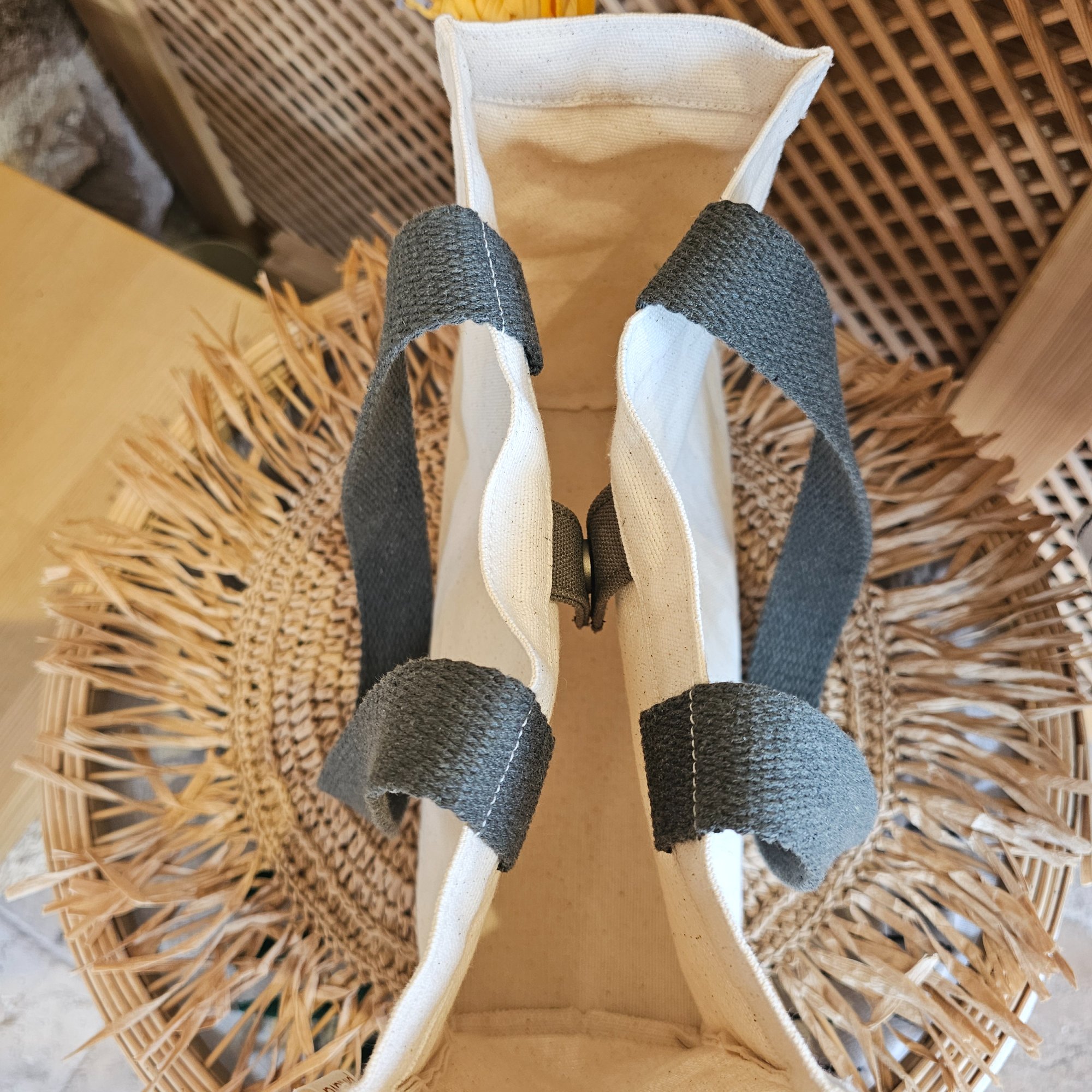Haki Saplı Çıt Çıtlı Naturel Santorini Kanvas Bez Çanta image 7